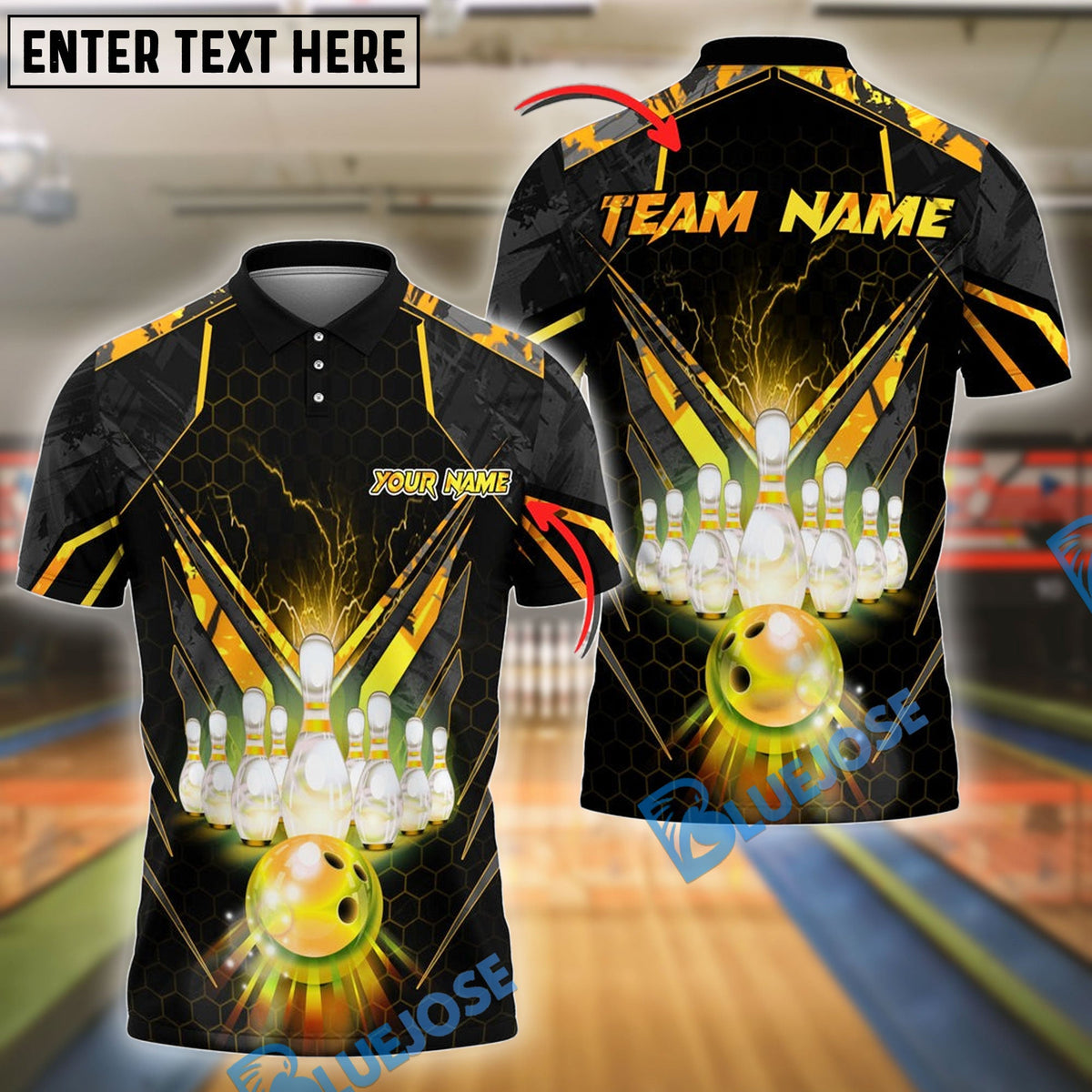 BlueJose Bowling And Pins Gold Light Customized Name 3D Shirt (6 Colors)