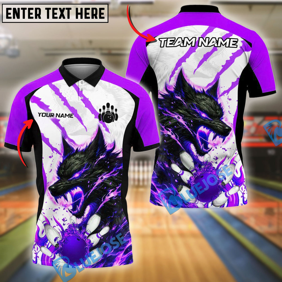 BlueJose Bowling And Pins Flame Wolf Customized Name, Team Name 3D Shirt (4 Colors)