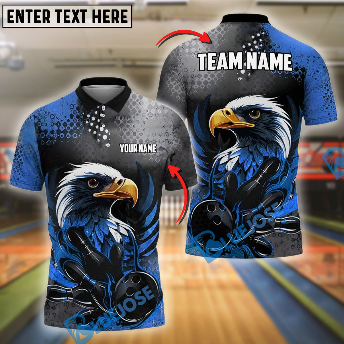 BlueJose Bowling And Pins Black Flame Eagle Customized Name 3D Shirt (6 Colors)