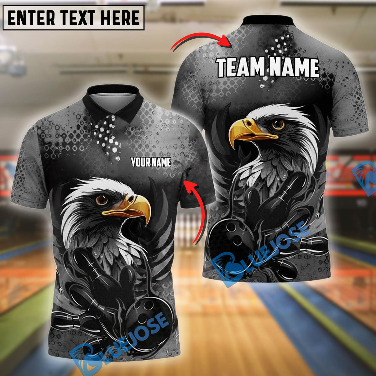 BlueJose Bowling And Pins Black Flame Eagle Customized Name 3D Shirt (6 Colors)