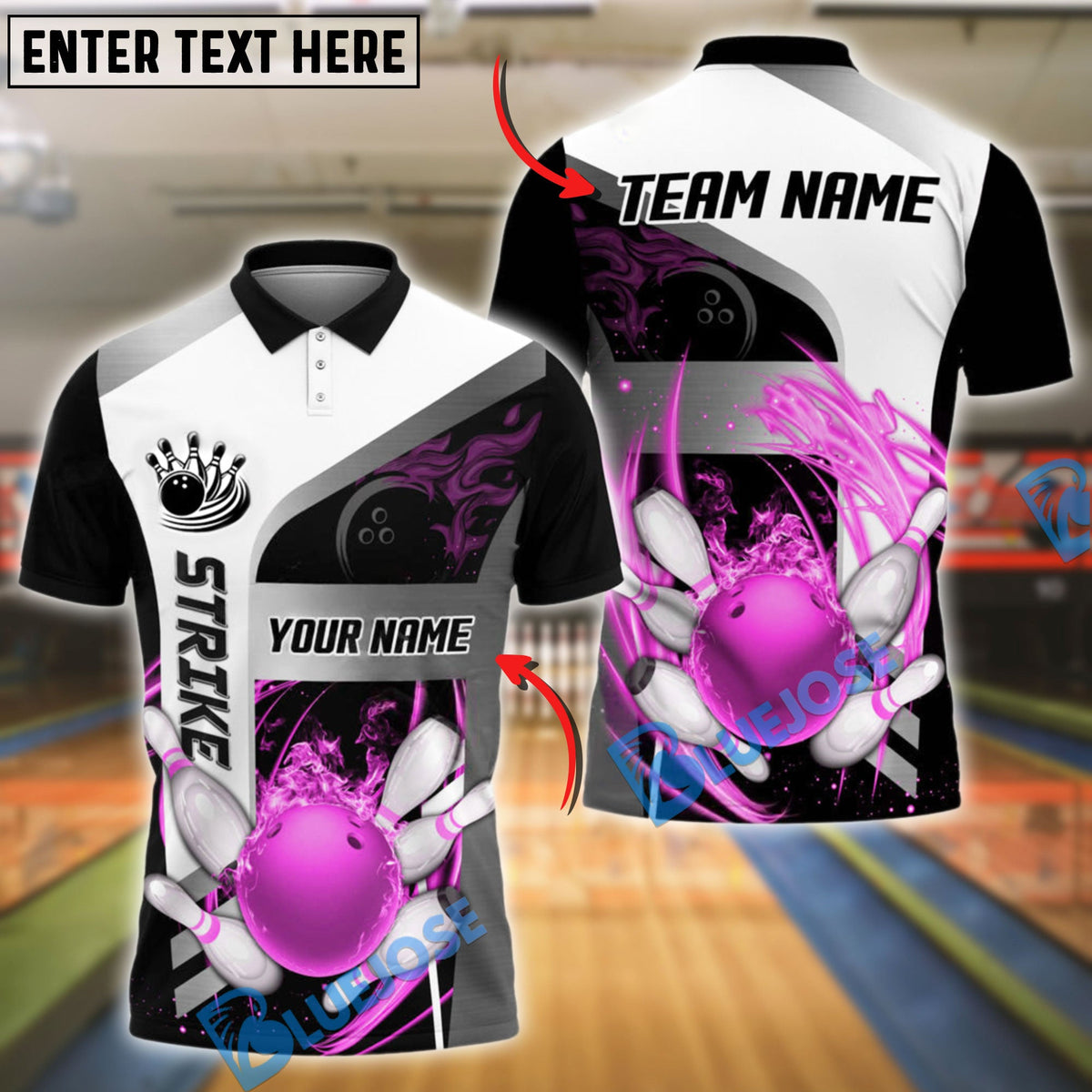 BlueJose Bowling And Pins Tornado and Flame Customized Name 3D Shirt (6 Colors)