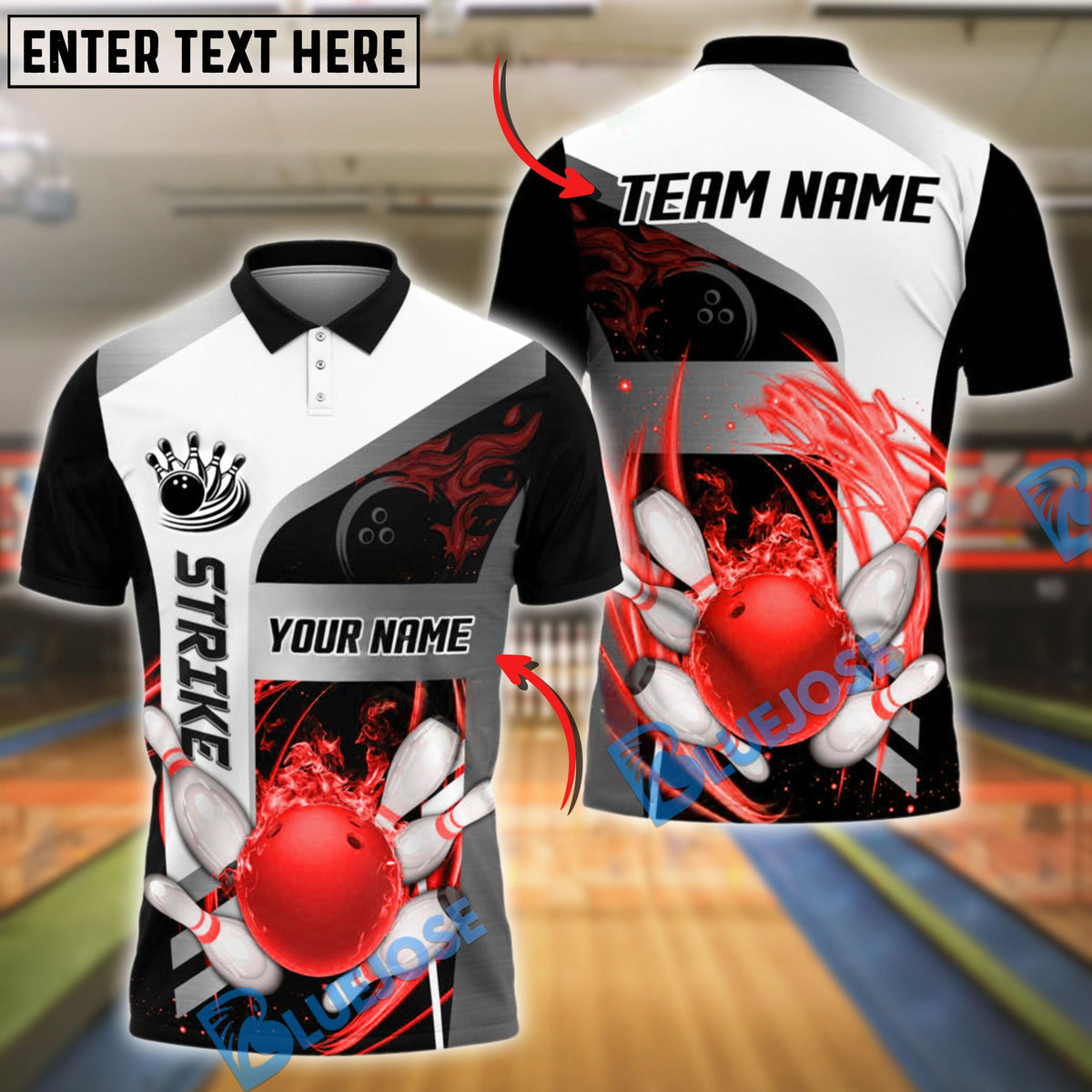 BlueJose Bowling And Pins Tornado and Flame Customized Name 3D Shirt (6 Colors)