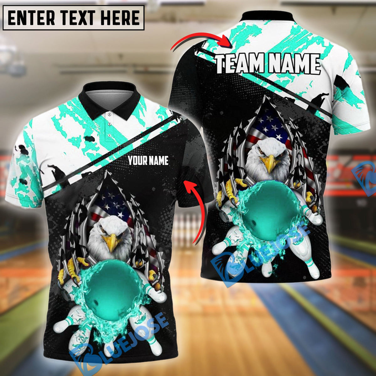 BlueJose Bowling And Pins Flame Eagle Customized Name, Team Name 3D Shirt (4 Colors)