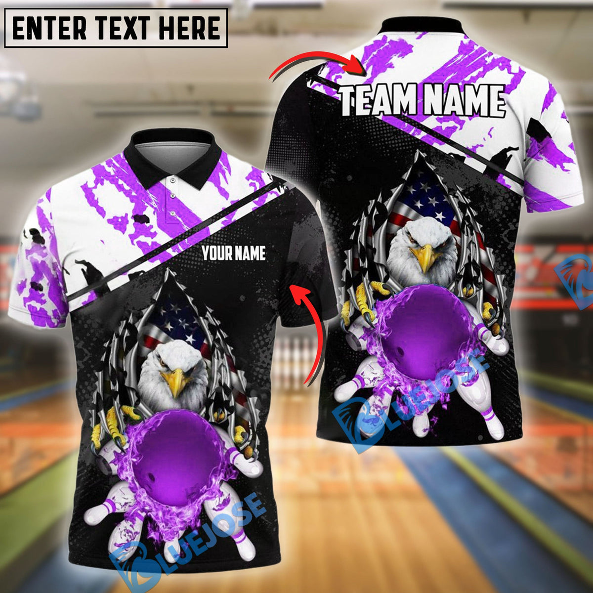 BlueJose Bowling And Pins Flame Eagle Customized Name, Team Name 3D Shirt (4 Colors)