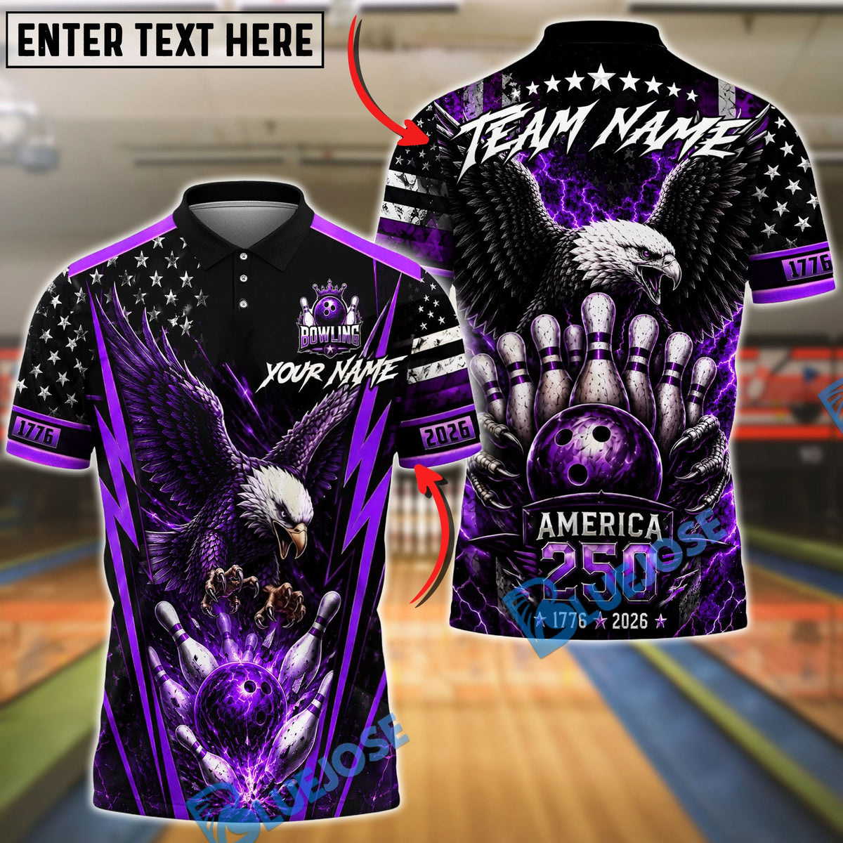 BlueJose Bowling American Eagle 250th Anniversary Bowling Ball And Pins Design Customized Name, Team Name 3D Shirt (4 Colors)