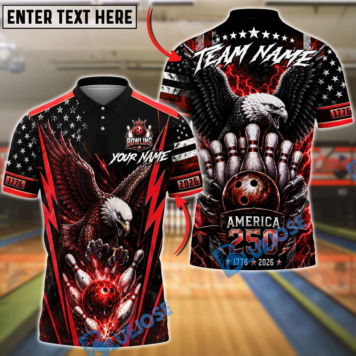 BlueJose Bowling American Eagle 250th Anniversary Bowling Ball And Pins Design Customized Name, Team Name 3D Shirt (4 Colors)