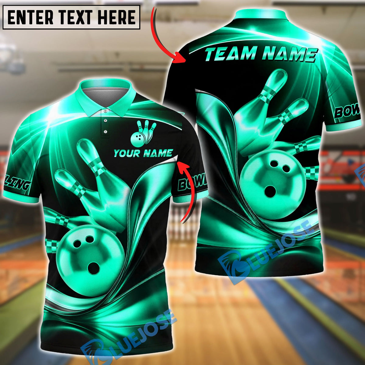 BlueJose Bowling And Pins Wave Strike Luxury Black Gold Customized Name, Team Name 3D Shirt (6 Colors)