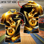 BlueJose Bowling And Pins Wave Strike Luxury Black Gold Customized Name, Team Name 3D Shirt (6 Colors)