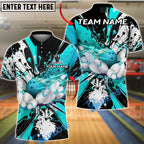 BlueJose Bowling And Pins Black Paint Splash Design Customized Name, Team Name 3D Shirt (4 Colors)