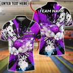BlueJose Bowling And Pins Black Paint Splash Design Customized Name, Team Name 3D Shirt (4 Colors)