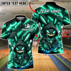 BlueJose Bowling And Pins Hooded Bunny Neon Lightning Art Customized Name, Team Name 3D Shirt (6 Colors)