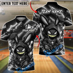 BlueJose Bowling And Pins Hooded Bunny Neon Lightning Art Customized Name, Team Name 3D Shirt (6 Colors)