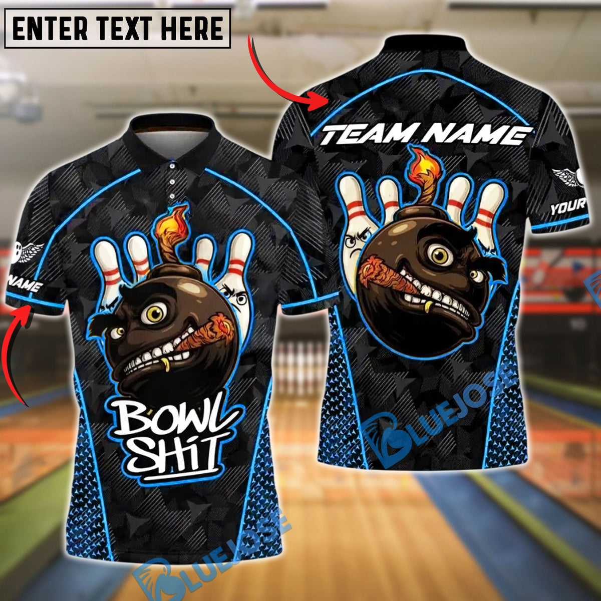 BlueJose Bowling And Pins Crazy Smoking Bowling Bomb Design Customized Name, Team Name 3D Shirt (4 Colors)