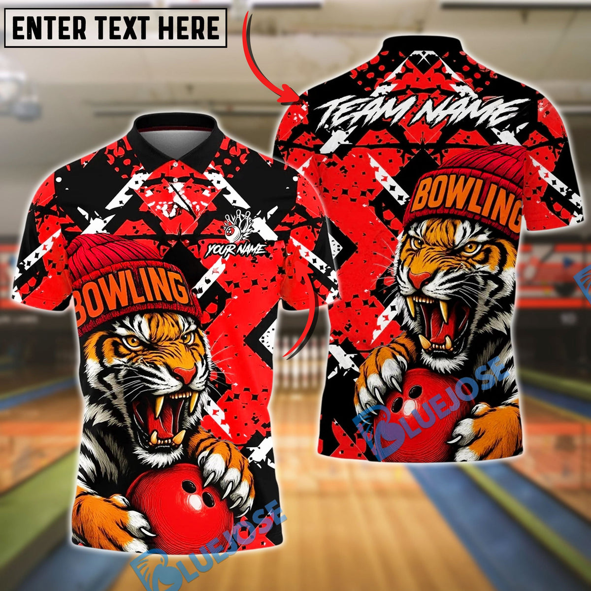 BlueJose Bowling And Pins Fierce Tiger Sport Streetwear Customized Name, Team Name 3D Shirt (4 Colors)
