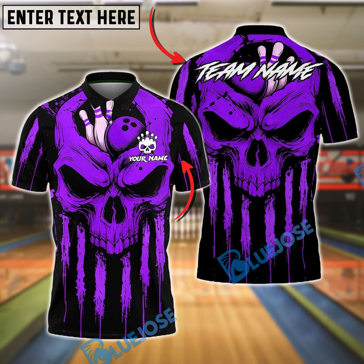 BlueJose Bowling And Pins Grim Skull Drip Art Customized Name, Team Name 3D Shirt (4 Colors)