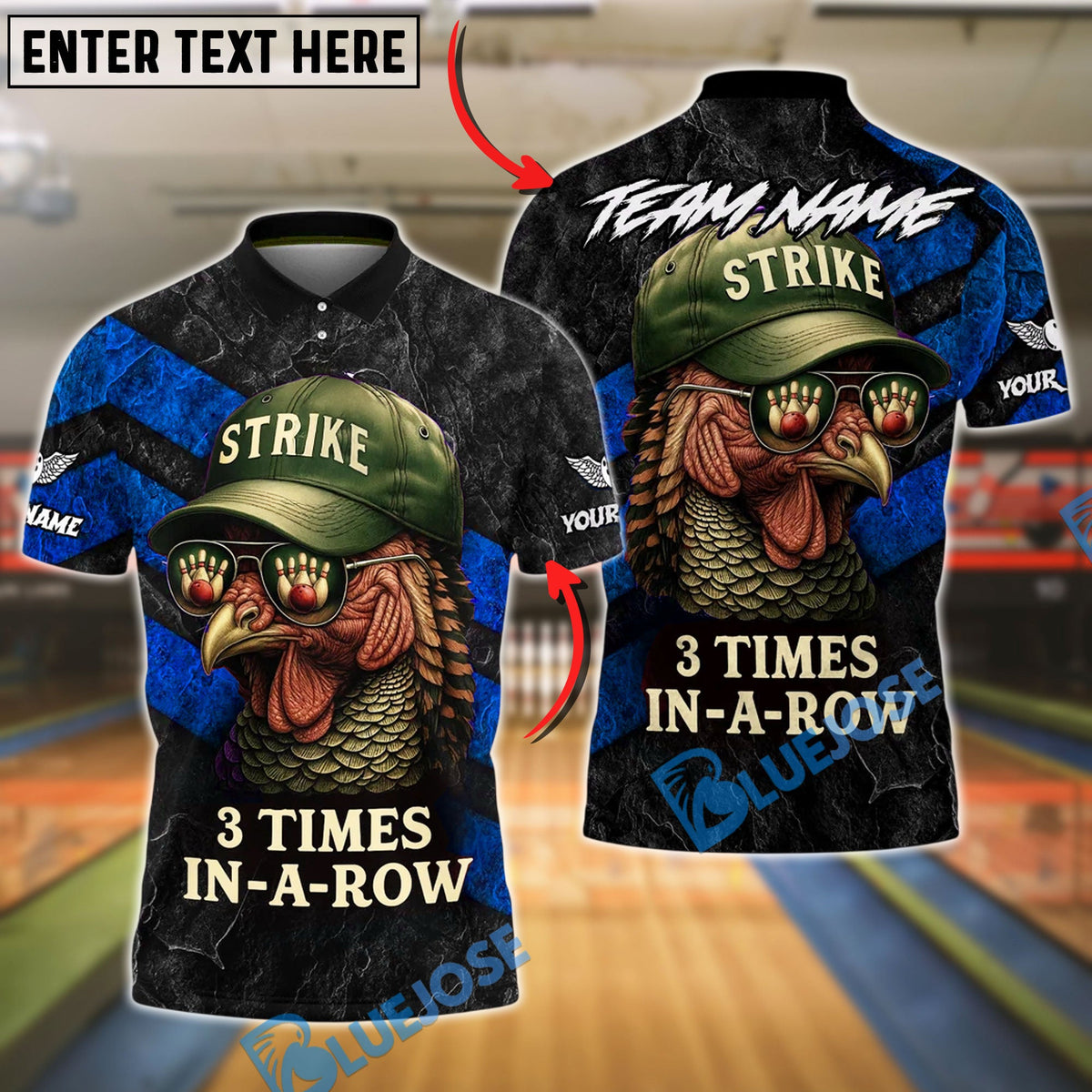 BlueJose Bowling And Pins Funny Turkey Strike Customized Name, Team Name 3D Shirt (4 Colors)