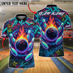 BlueJose Bowling And Pins Neon Graffiti Flame Customized Name, Team Name 3D Shirt (4 Colors)