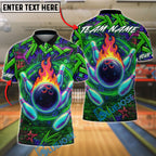 BlueJose Bowling And Pins Neon Graffiti Flame Customized Name, Team Name 3D Shirt (4 Colors)