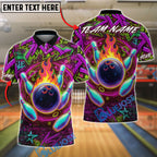 BlueJose Bowling And Pins Neon Graffiti Flame Customized Name, Team Name 3D Shirt (4 Colors)