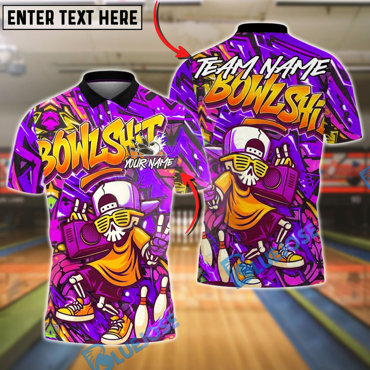 BlueJose Bowling And Pins Urban Graffiti Cool Skeleton Customized Name, Team Name 3D Shirt (4 Colors)