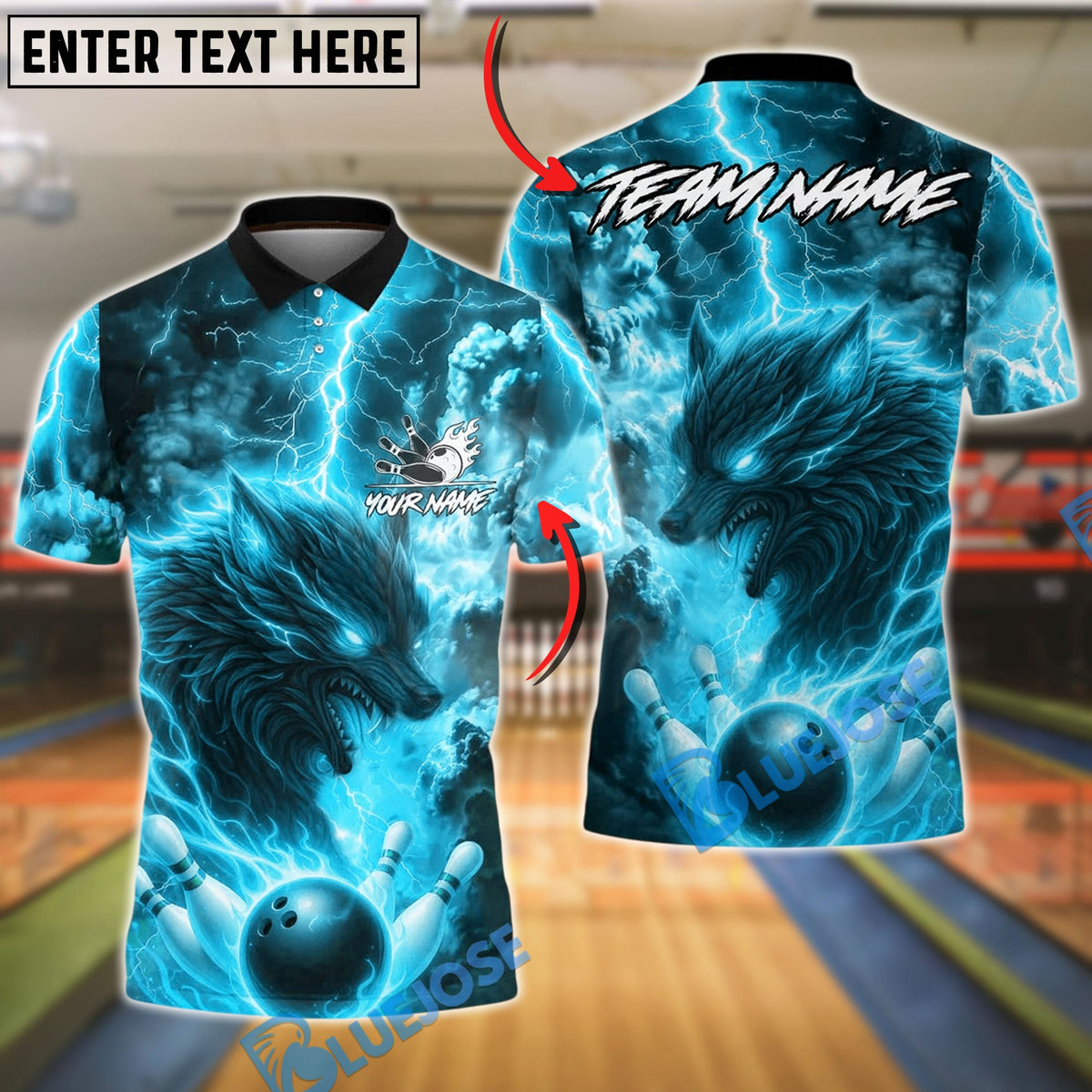 BlueJose Bowling And Pins Lightning Wolf Firestorm Strike Customized Name, Team Name 3D Shirt (4 Colors)