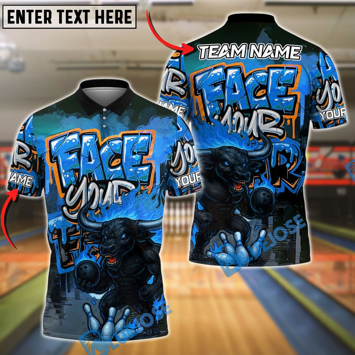 BlueJose Bowling And Pins Face Your Fear Graffiti Minotaur Customized Name, Team Name 3D Shirt (4 Colors)