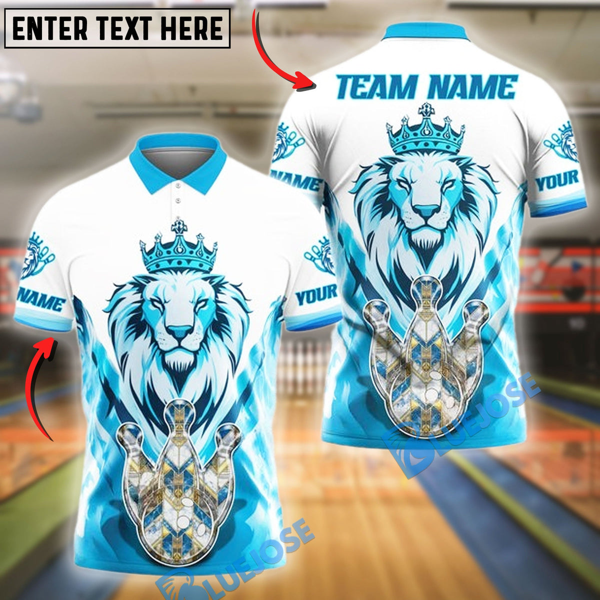 BlueJose Bowling And Pins Lion King Glass Customized Name, Team Name 3D Shirt (4 Colors)