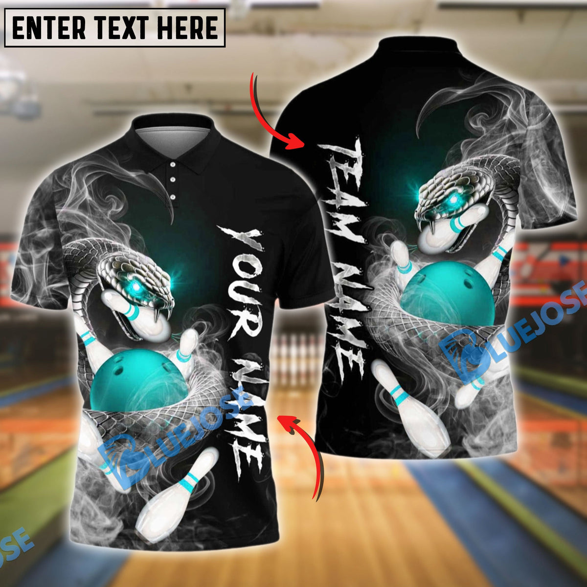 BlueJose Bowling And Pins Smoke Snake Customized Name, Team Name 3D Shirt (4 Colors)