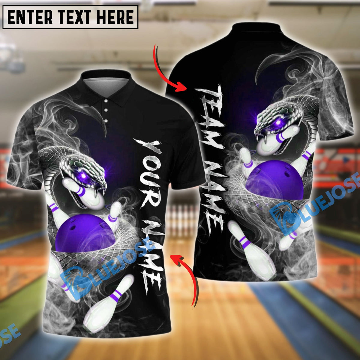 BlueJose Bowling And Pins Smoke Snake Customized Name, Team Name 3D Shirt (4 Colors)