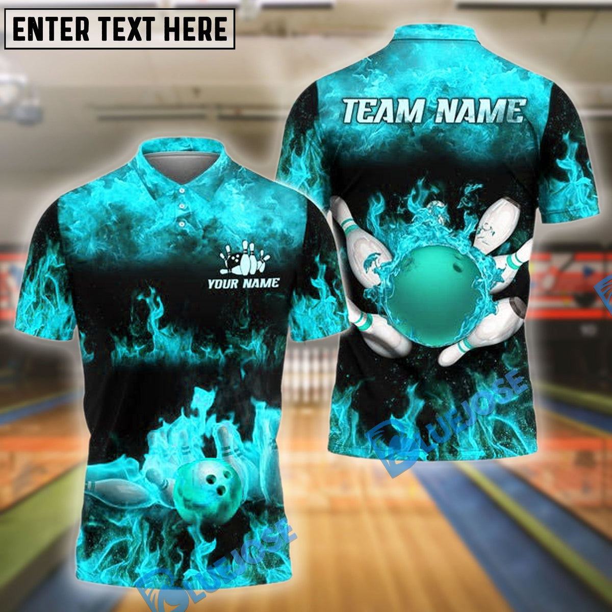 BlueJose Bowling And Pins Flame Pattern Customized Name, Team Name 3D Shirt (4 Colors)