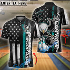 BlueJose Bowling And Pins Retro Eagle US Flag Customized Name And Team Name 3D Shirt (4 Colors)