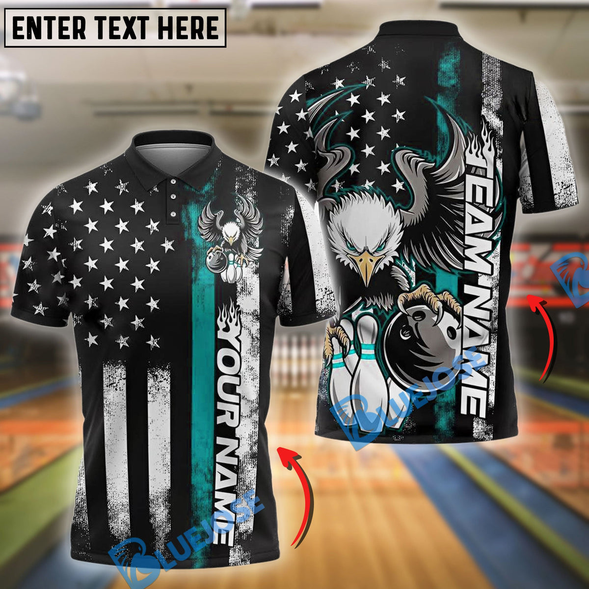 BlueJose Bowling And Pins Retro Eagle US Flag Customized Name And Team Name 3D Shirt (4 Colors)