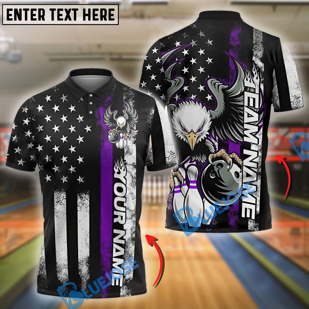 BlueJose Bowling And Pins Retro Eagle US Flag Customized Name And Team Name 3D Shirt (4 Colors)