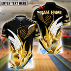 BlueJose Bowling And Pins Golden Crown Customized Name, Team Name 3D Shirt (4 Colors)