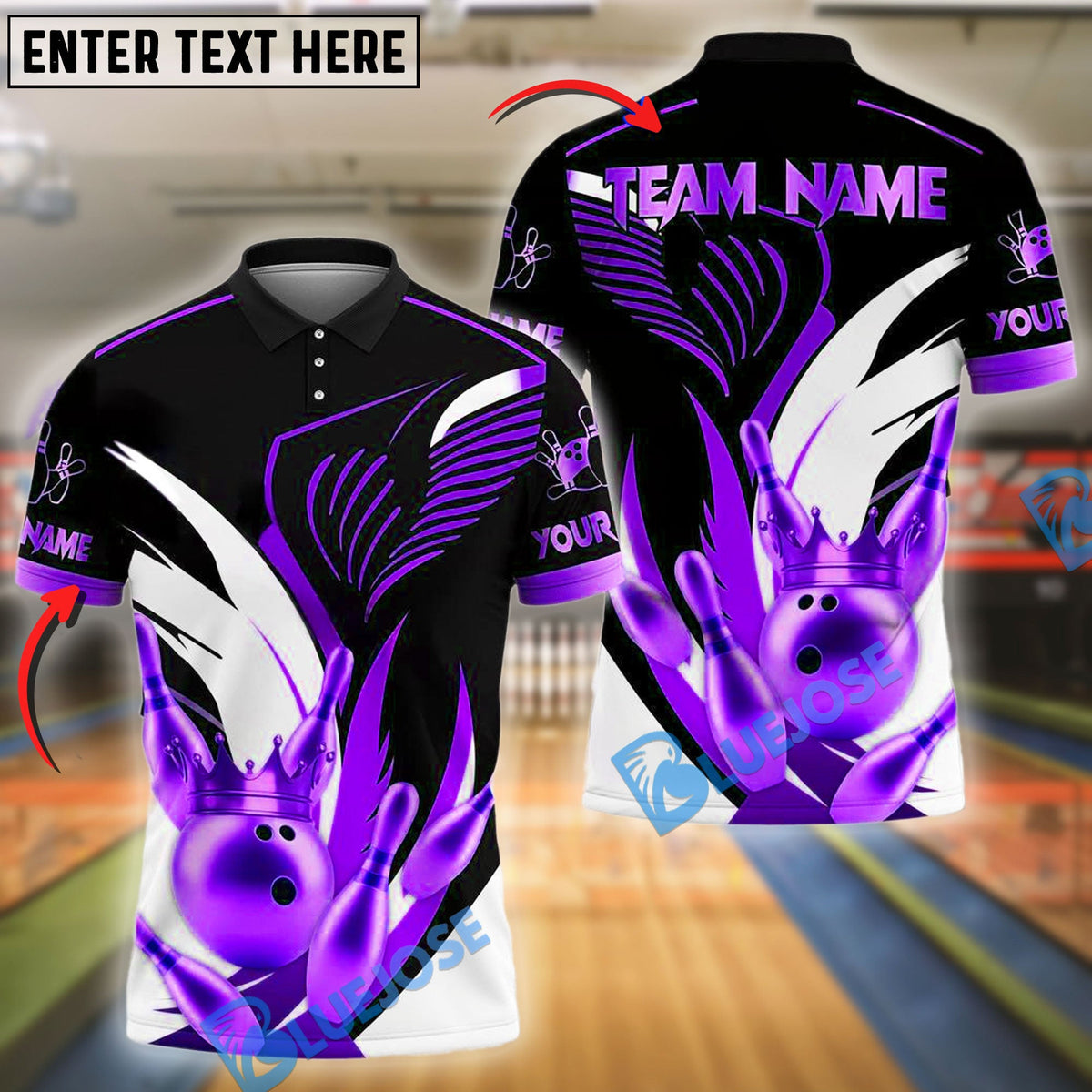 BlueJose Bowling And Pins Golden Crown Customized Name, Team Name 3D Shirt (4 Colors)