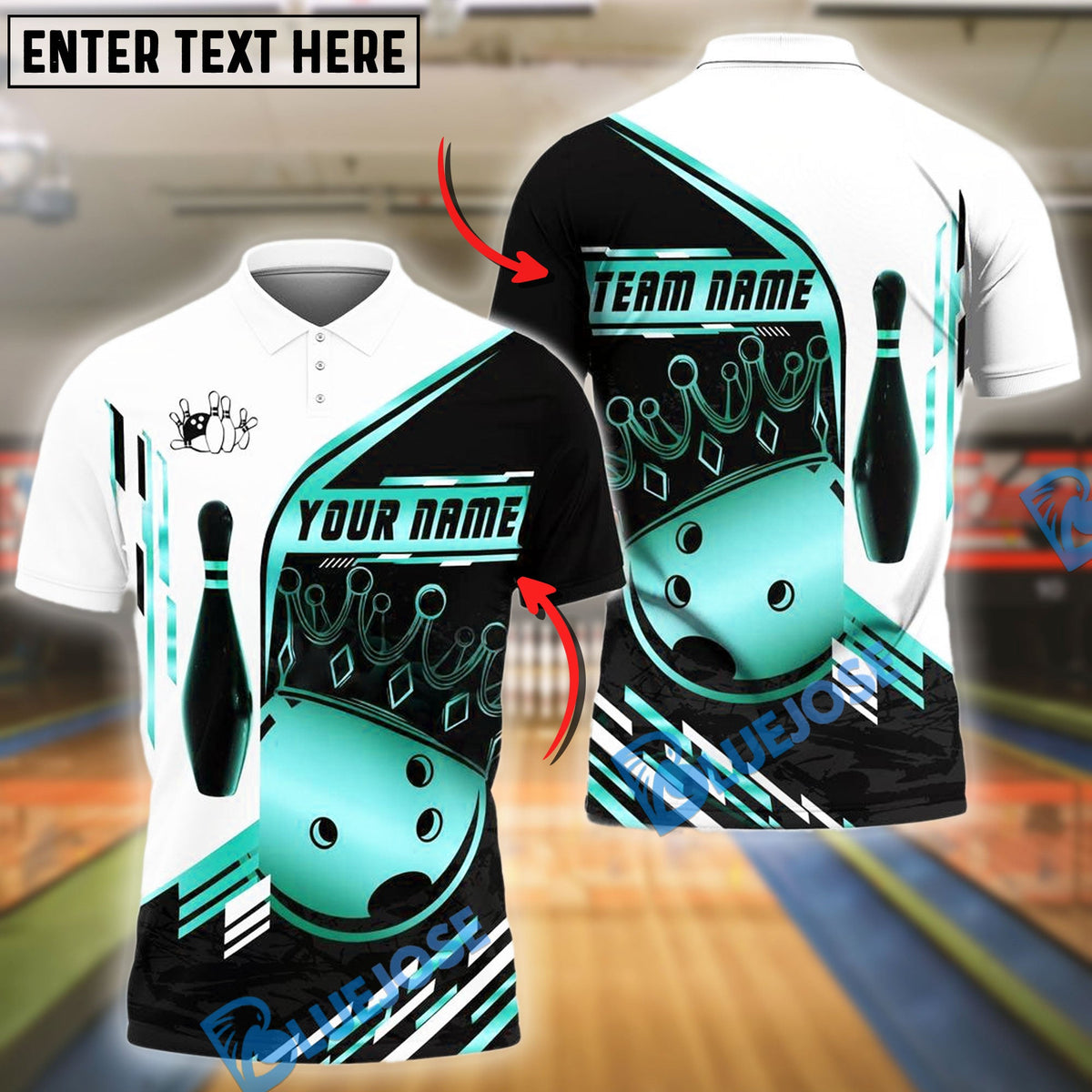 BlueJose Bowling And Pins Champion Golden Customized Name, Team Name 3D Shirt (4 Colors)