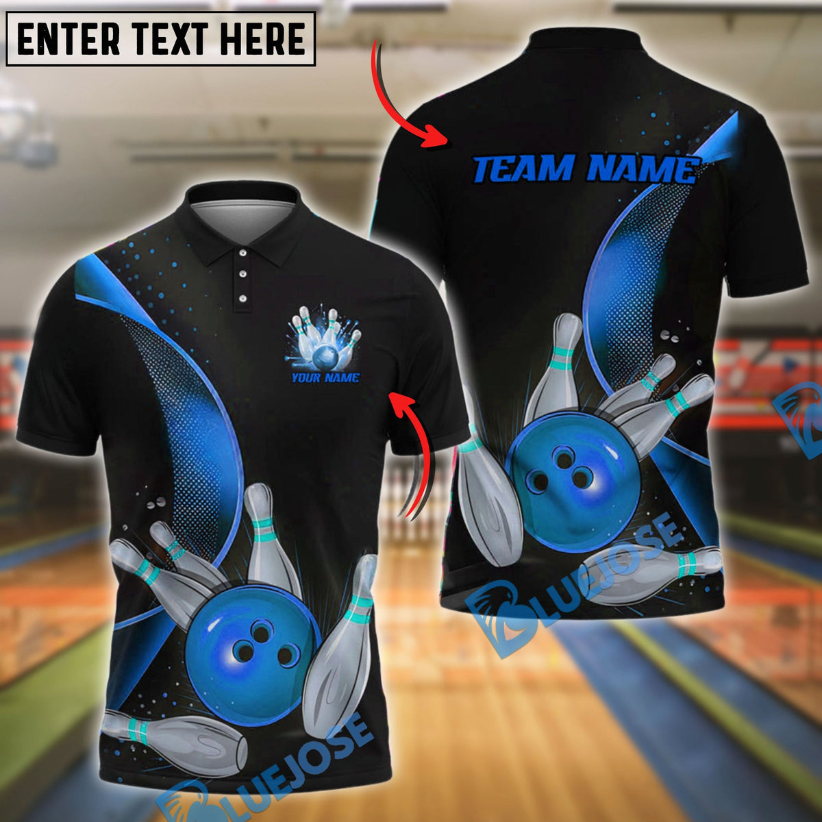 BlueJose Bowling Strike Motion Minimal Style Customized Name 3D Shirt (4 Colors)