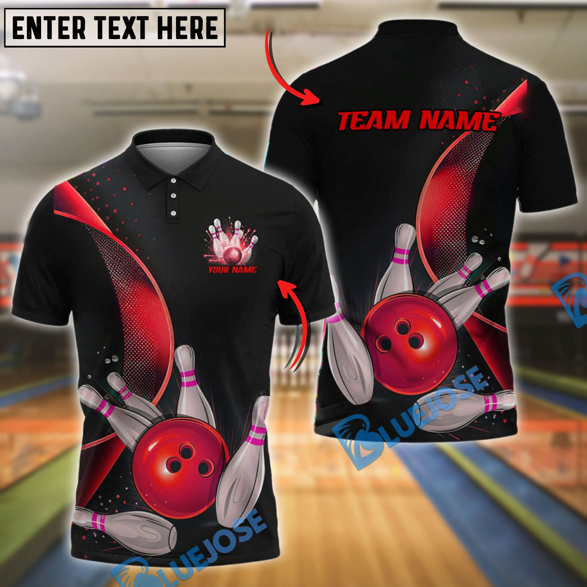 BlueJose Bowling Strike Motion Minimal Style Customized Name 3D Shirt (4 Colors)