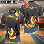 BlueJose Bowling And Pins Golden Crown King Ball Spin Customized Name, Team Name 3D Shirt (6 Colors)