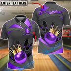 BlueJose Bowling And Pins Golden Crown King Ball Spin Customized Name, Team Name 3D Shirt (6 Colors)