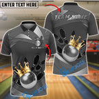BlueJose Bowling And Pins Golden Crown King Ball Spin Customized Name, Team Name 3D Shirt (6 Colors)