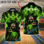 BlueJose Bowling Gothic Fire Woman and Roses Customized Name, Team Name 3D Shirt (4 Colors)