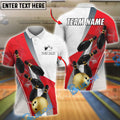BlueJose Bowling And Pins Elegant Strike Gold Ball & Black Pins Design Customized Name 3D Shirt (4 Colors)