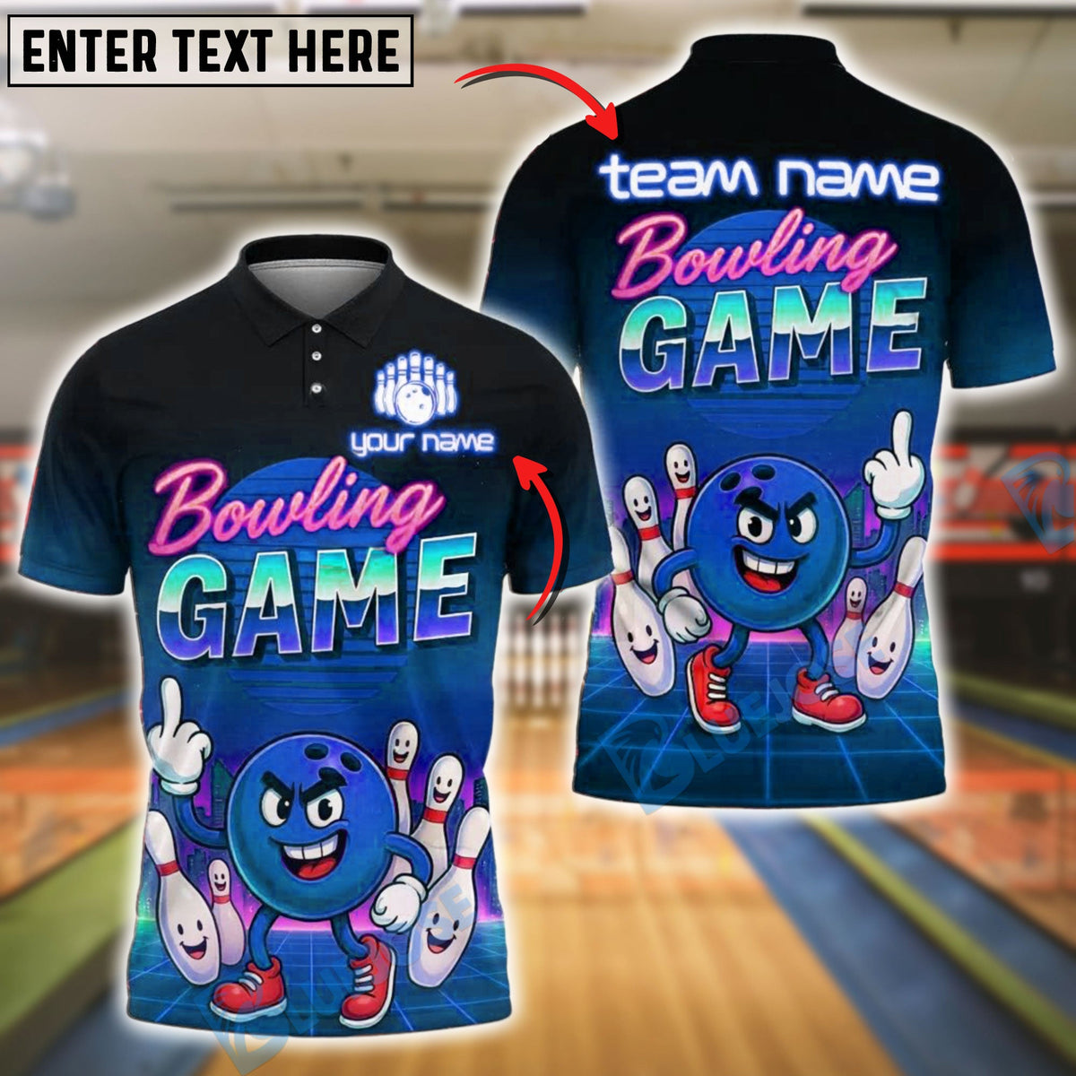BlueJose Bowling And Pins Cartoon Bowling Squad Customized Name, Team Name 3D Shirt (4 Colors)