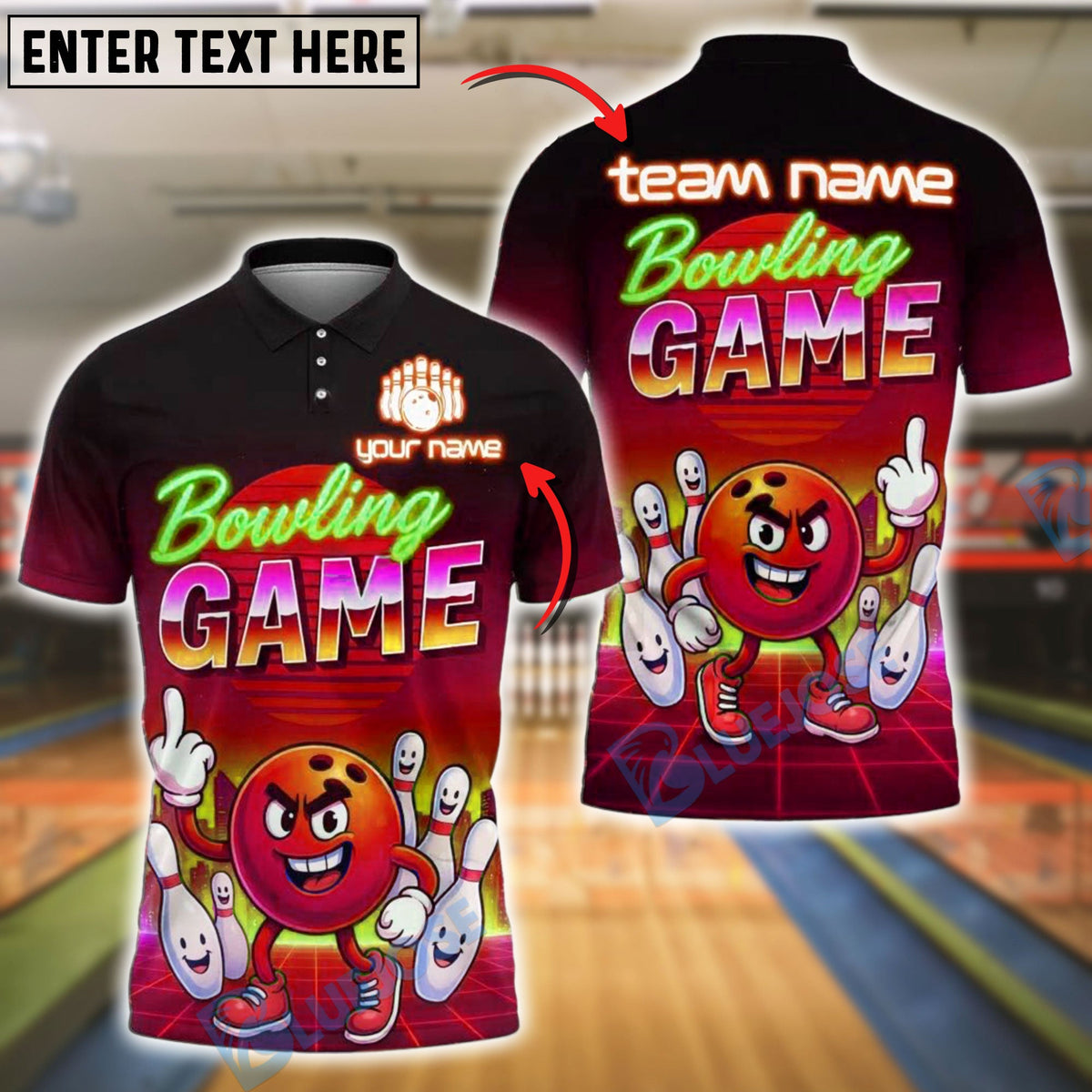 BlueJose Bowling And Pins Cartoon Bowling Squad Customized Name, Team Name 3D Shirt (4 Colors)