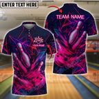 BlueJose Bowling And Pins Neon Strike Customized Name, Team Name 3D Shirt (4 Colors)