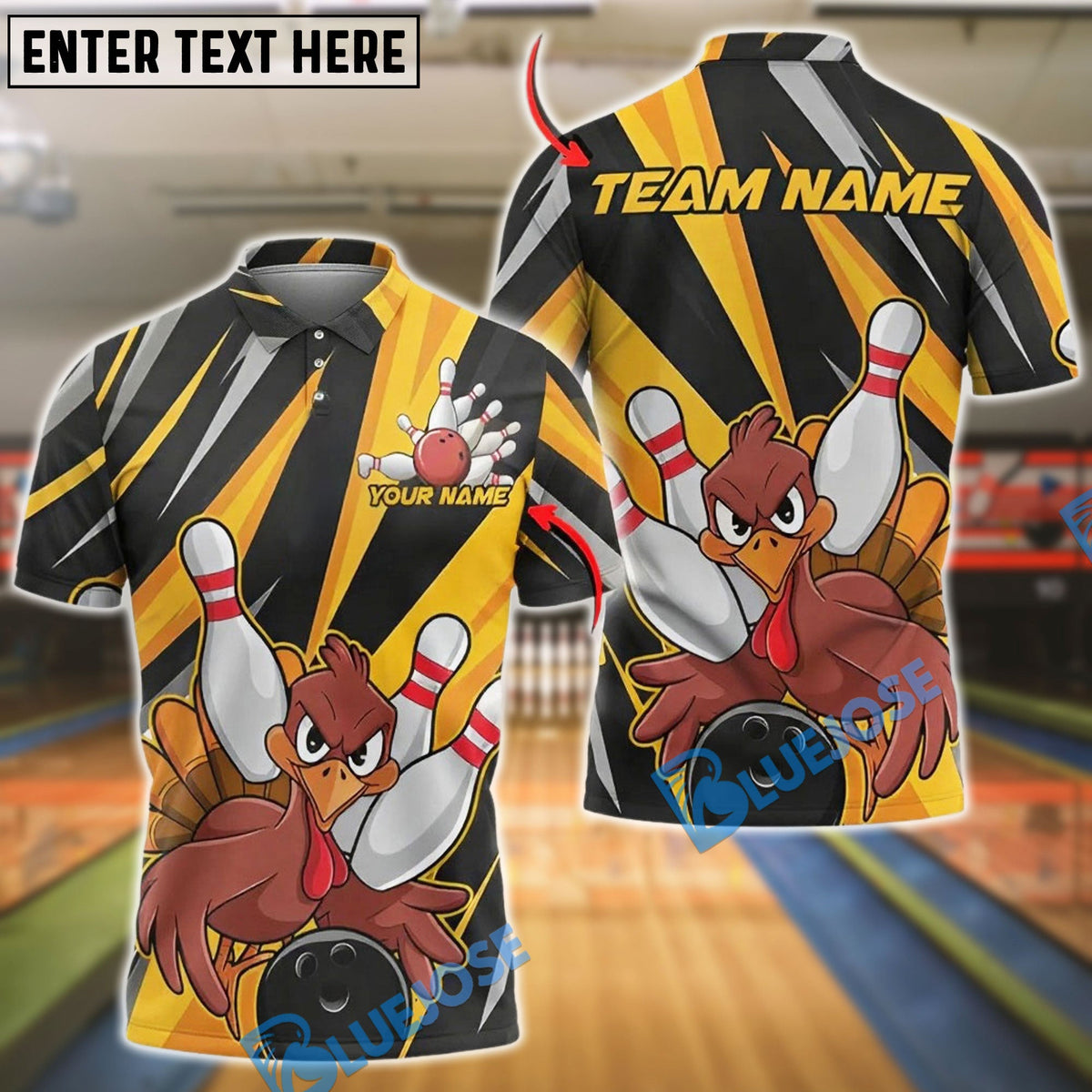 BlueJose Bowling Angry Turkey Personalized Name, Team Name 3D Shirt