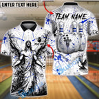 BlueJose Bowling And Pins Angel God Cross Splash Customized Name, Team Name 3D Shirt (4 Colors)