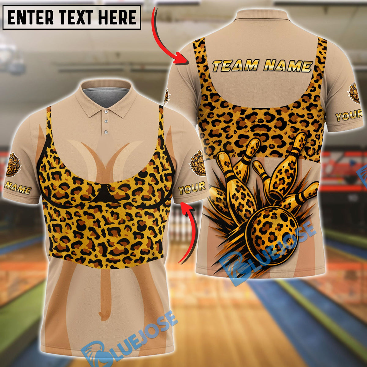 BlueJose Bowling And Pins Leopard Print Ball & Pins Customized Name, Team Name 3D Shirt (4 Colors)
