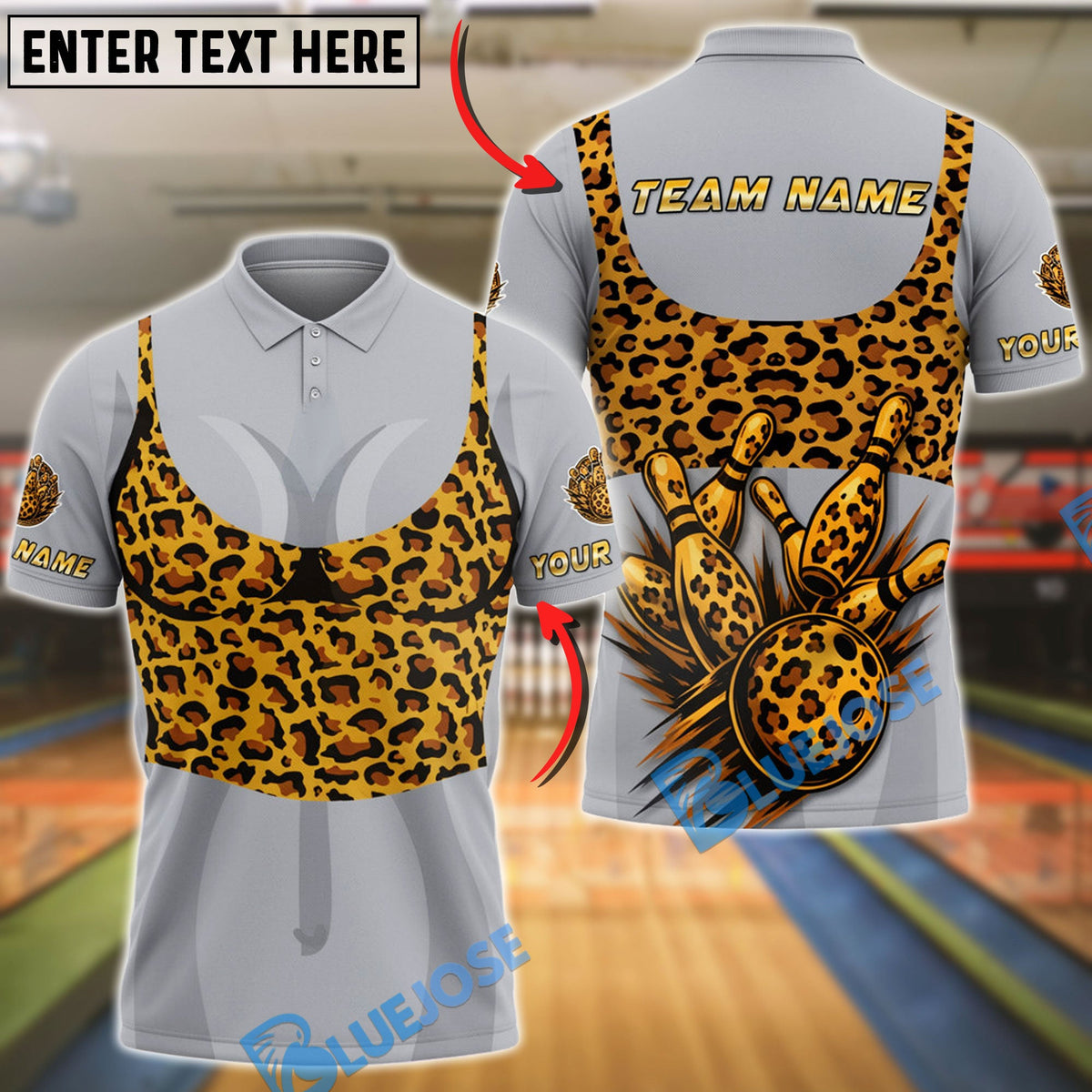 BlueJose Bowling And Pins Leopard Print Ball & Pins Customized Name, Team Name 3D Shirt (4 Colors)